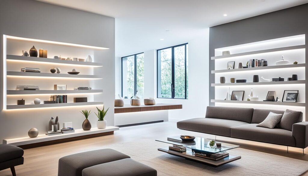 Luces led en repisas salón
