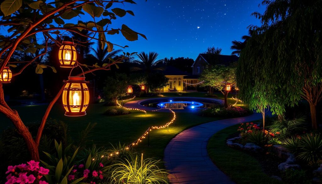 iluminación paisajística exterior