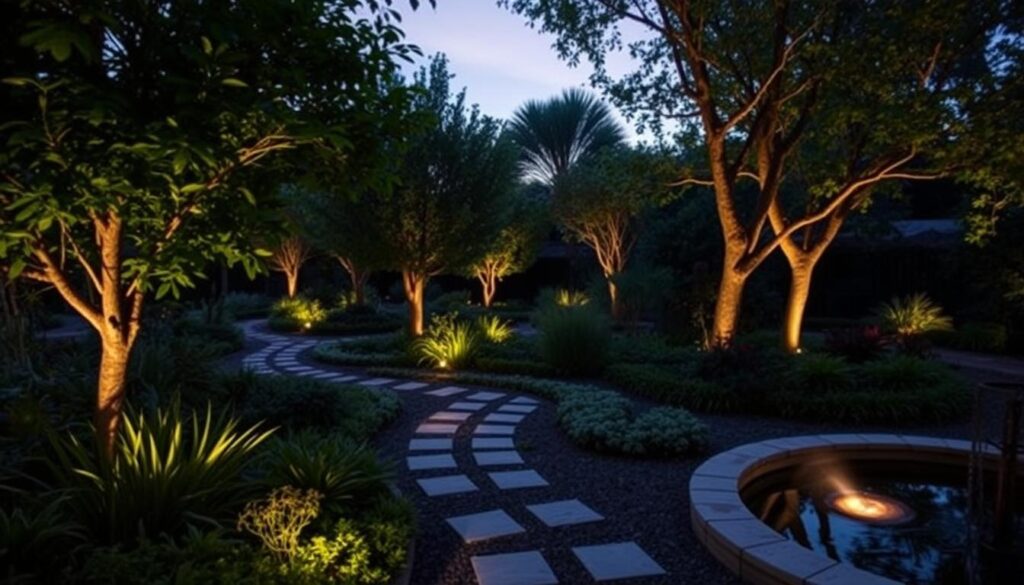 iluminación sostenible para jardín
